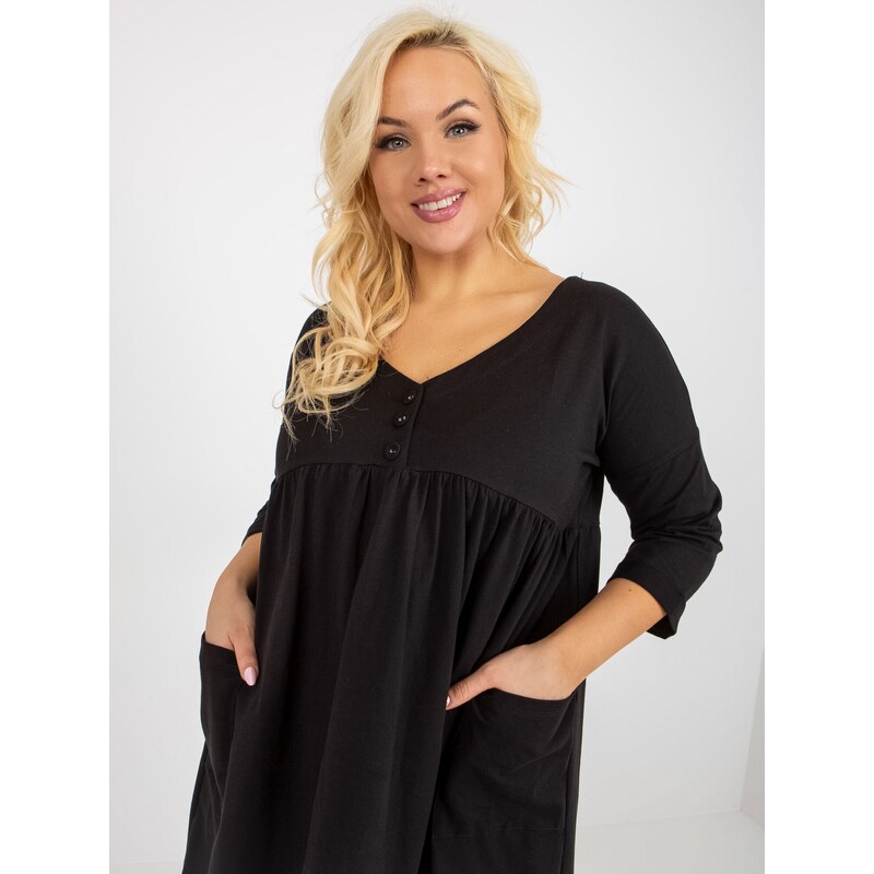 Fashionhunters Černé mikinové šaty plus size basic s kapsami