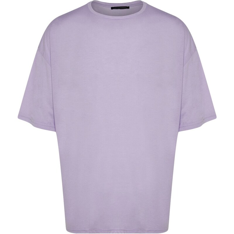 Trendyol Lilac Men's Oversize/Wide Cut Crew Neck Short Sleeved Printed T-Shirt