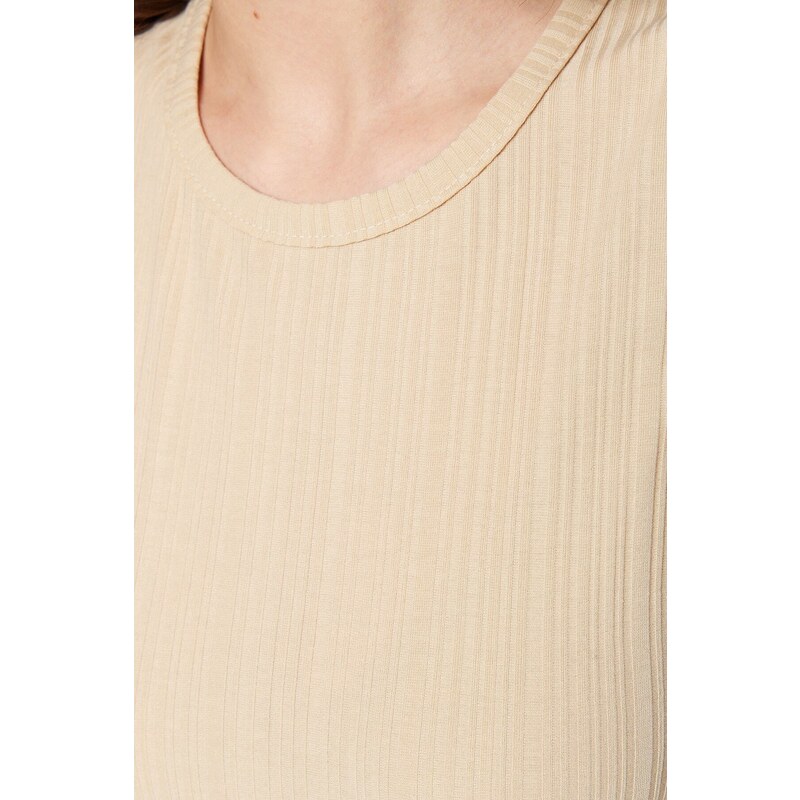 Trendyol Beige Ribbed Sleeveless Knitted Dress