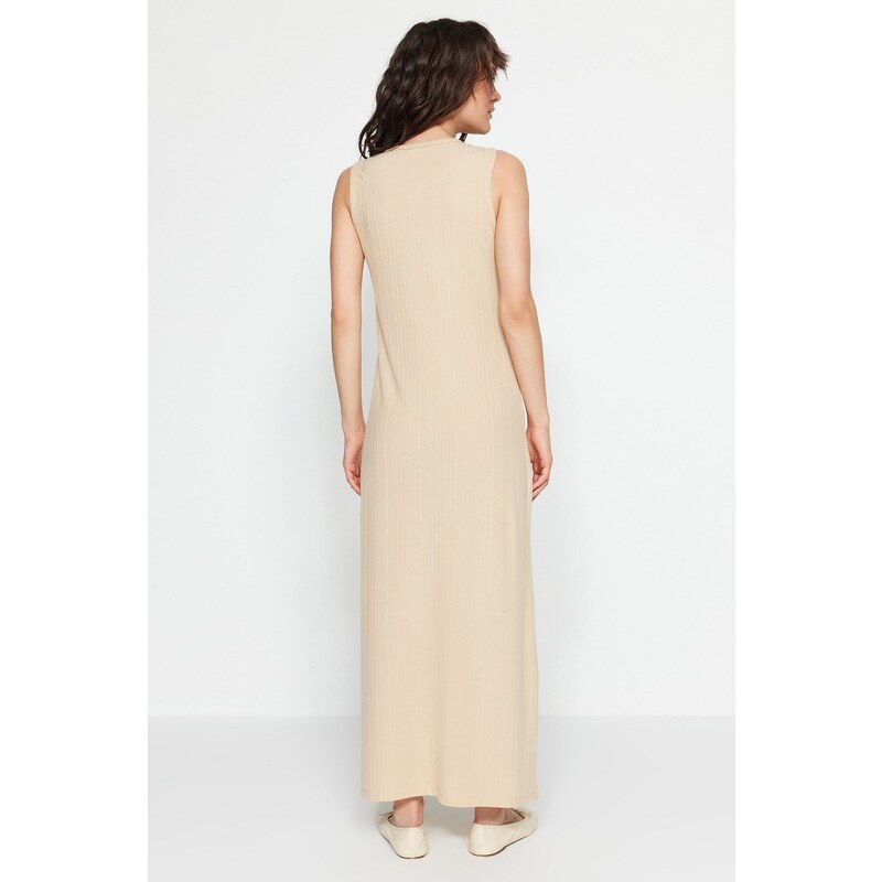 Trendyol Beige Ribbed Sleeveless Knitted Dress