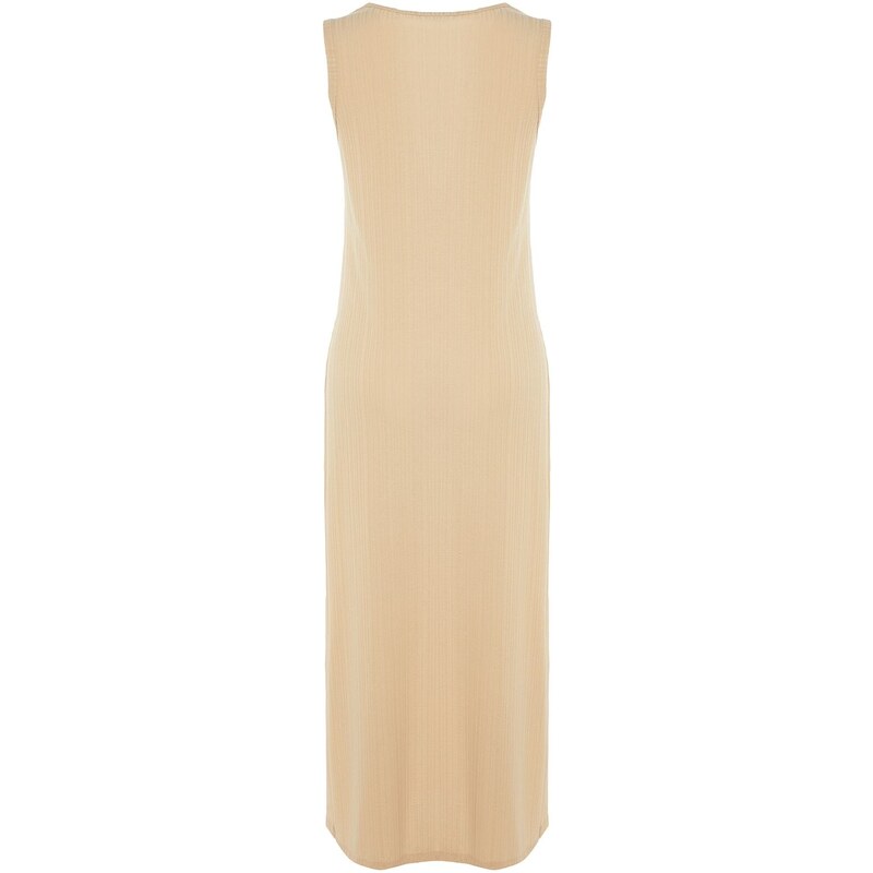 Trendyol Beige Ribbed Sleeveless Knitted Dress