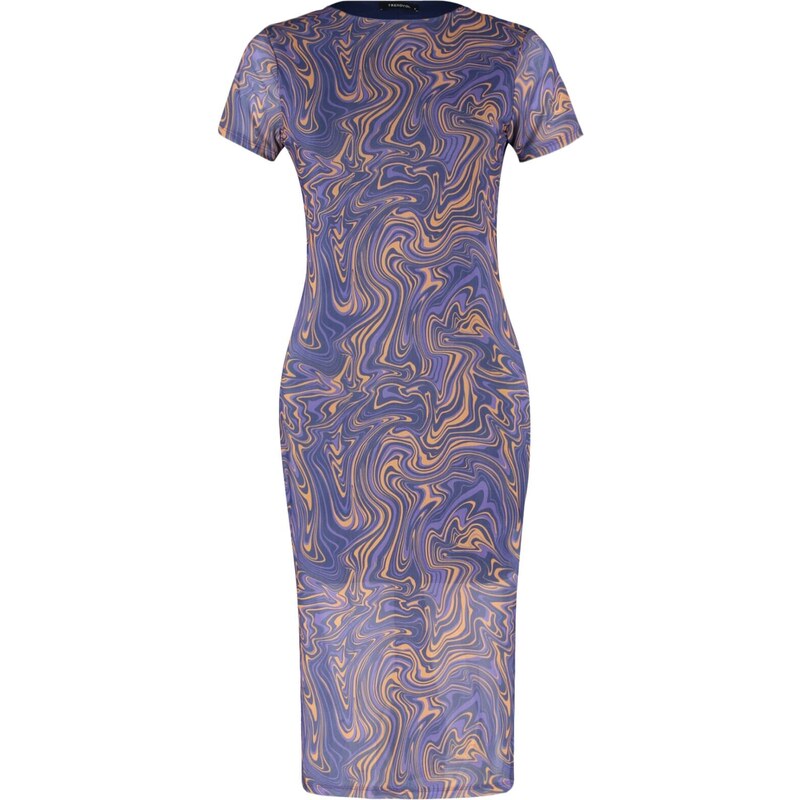 Trendyol Blue Printed Midi Tulle Dress