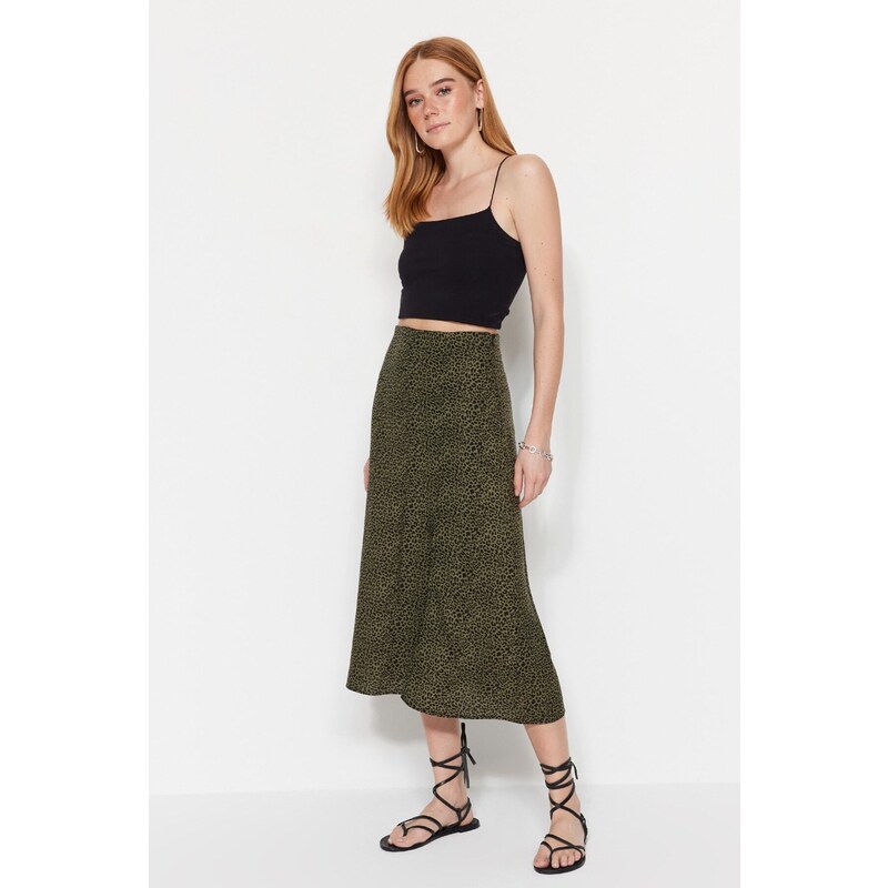 Trendyol Khaki Skirt with Viscose Fabric and Animal Print