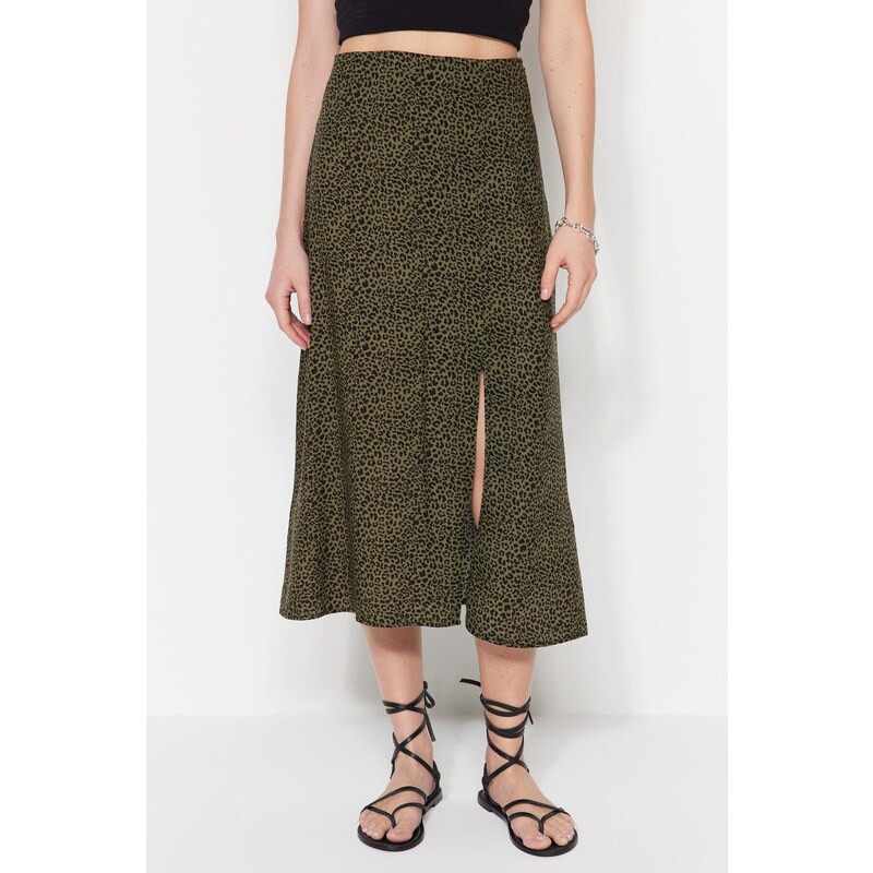 Trendyol Khaki Skirt with Viscose Fabric and Animal Print