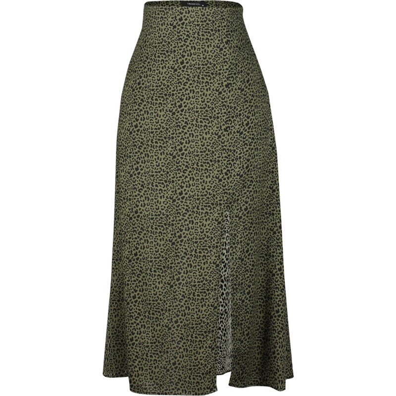 Trendyol Khaki Skirt with Viscose Fabric and Animal Print