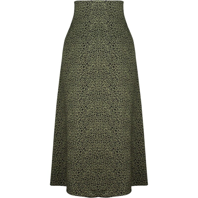 Trendyol Khaki Skirt with Viscose Fabric and Animal Print