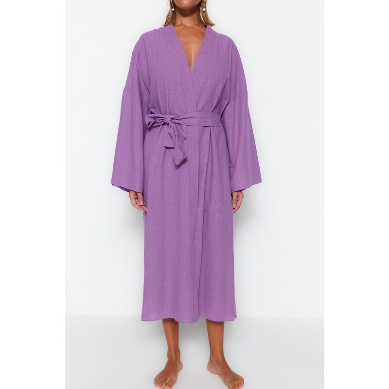 Trendyol Maxi Woven Kimono & Caftan with Purple Belt