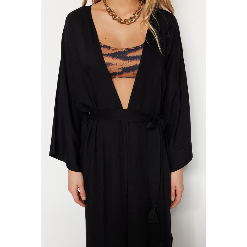 Trendyol Maxi Woven Kimono & Kaftan with Black Belt