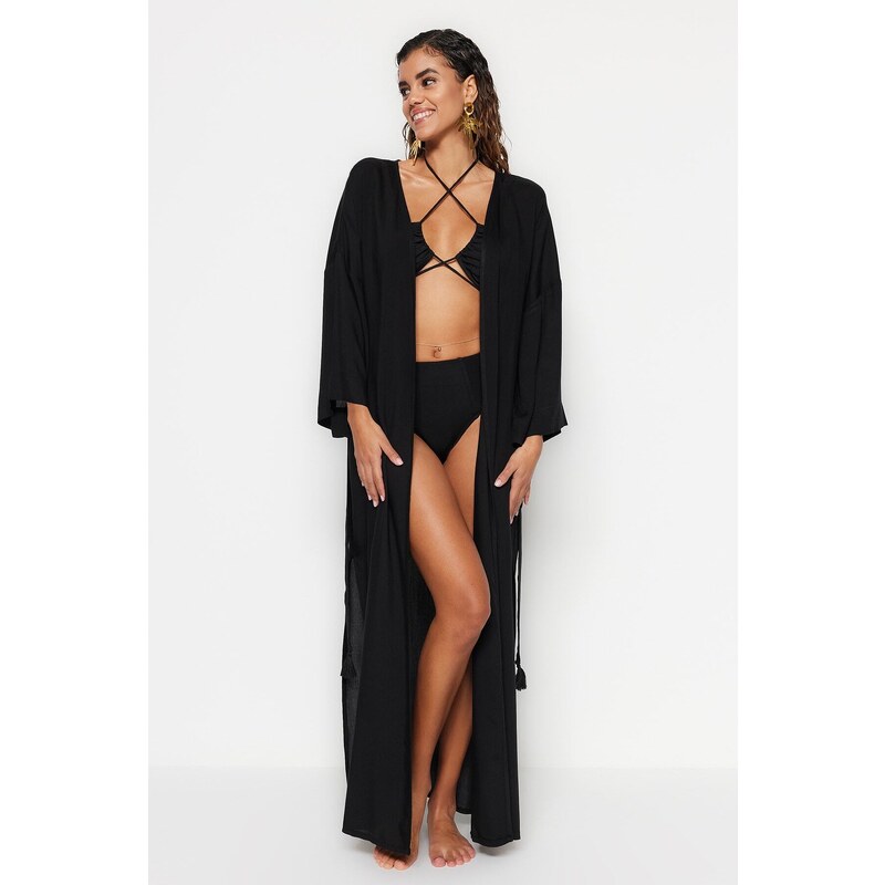 Trendyol Maxi Woven Kimono & Kaftan with Black Belt