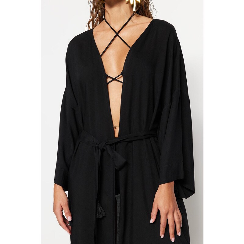 Trendyol Maxi Woven Kimono & Kaftan with Black Belt