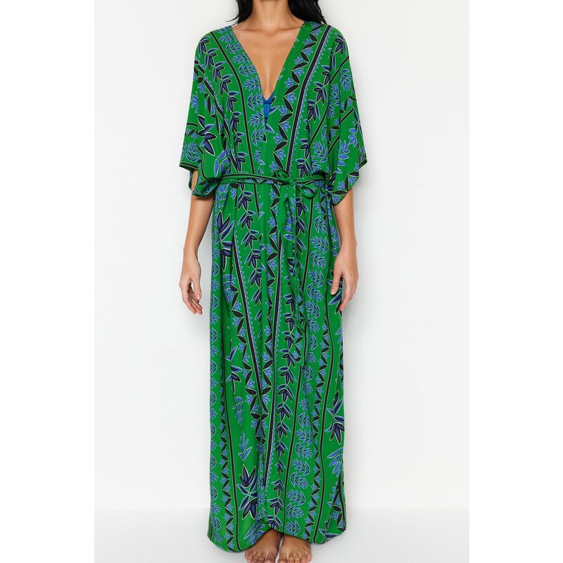 Trendyol Ethnic Patterned Belted Maxi Woven Kimono & Kaftan