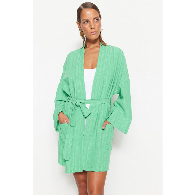 Trendyol Mini Woven Kimono & Caftan with Green Belt