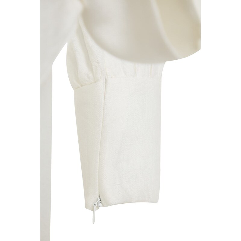 Trendyol White Wide Belted Zipper Cuff Woven Linen Look Dress