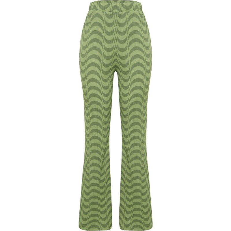 Trendyol Green Wrinkled Wide Leg/Relaxed Cut High Waist Knitted Trousers
