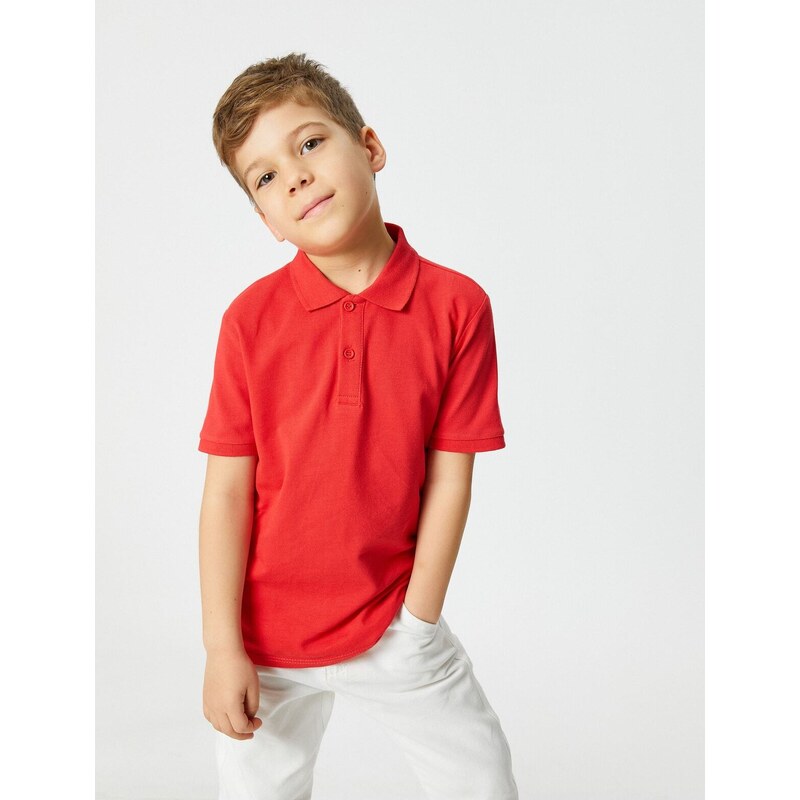 Koton Basic Polo T-Shirt with Short Sleeves and Button Detail.