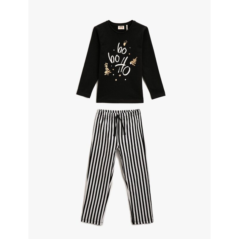 Koton Winter Pajamas Set 2-Piece - A Long Sleeved T-shirt And Striped Sweatpants