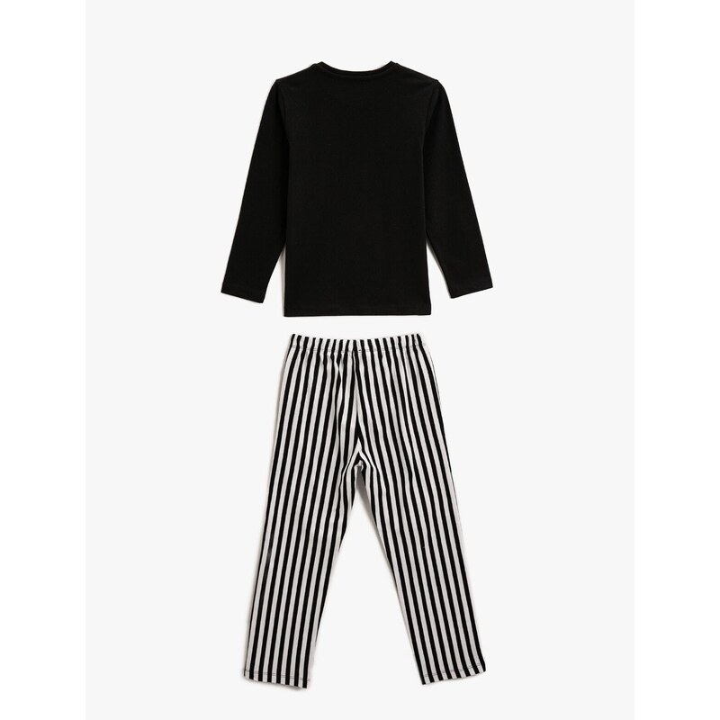 Koton Winter Pajamas Set 2-Piece - A Long Sleeved T-shirt And Striped Sweatpants