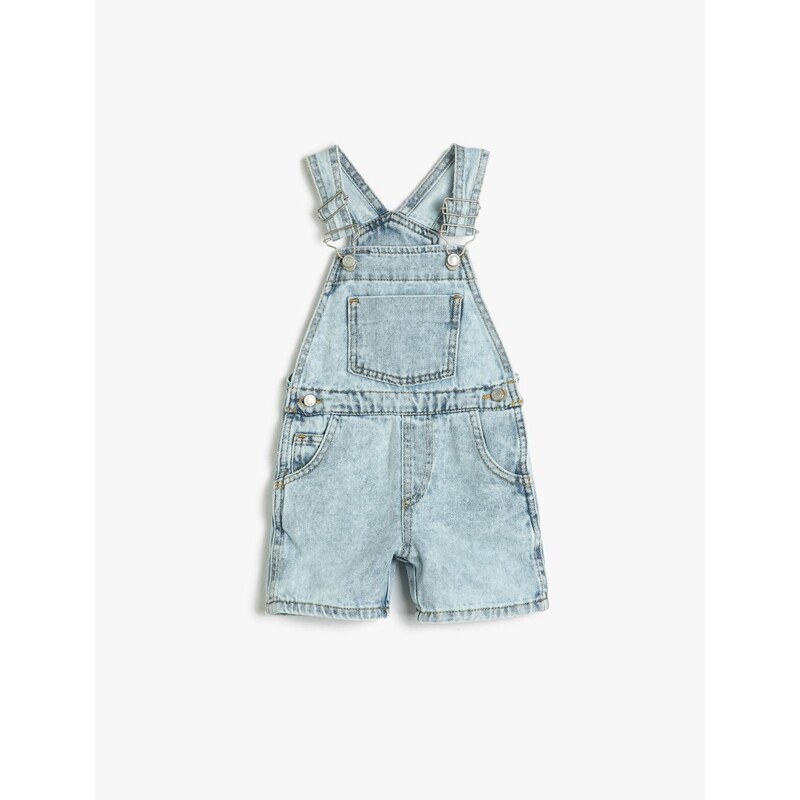 Koton Denim Bib Overalls Shorts With Pocket Cotton Cotton