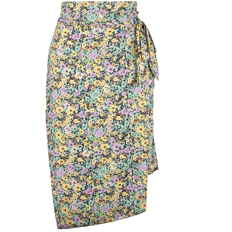 Trendyol Curve Multicolored Floral Patterned Wrap Knitted Skirt