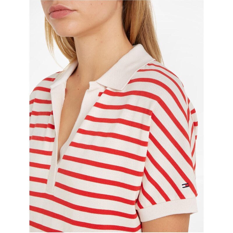 Krémovo-červené dámské pruhované polo tričko Tommy Hilfiger - Dámské