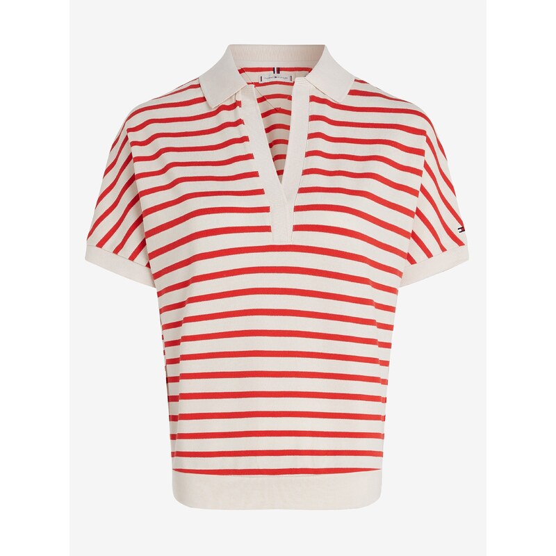 Krémovo-červené dámské pruhované polo tričko Tommy Hilfiger - Dámské