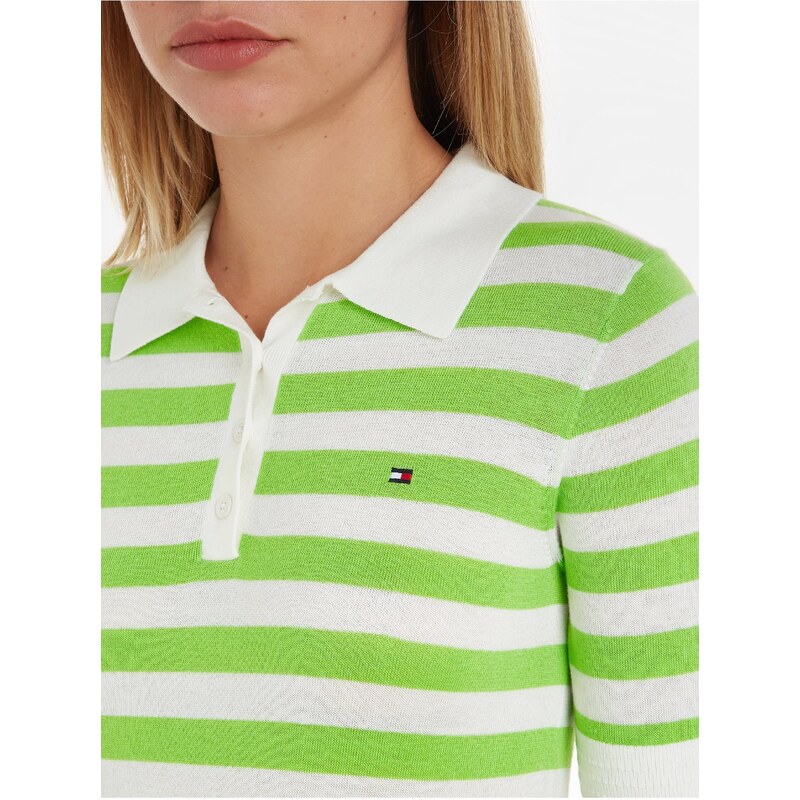 Zeleno-bílé dámské pruhované polo tričko Tommy Hilfiger - Dámské