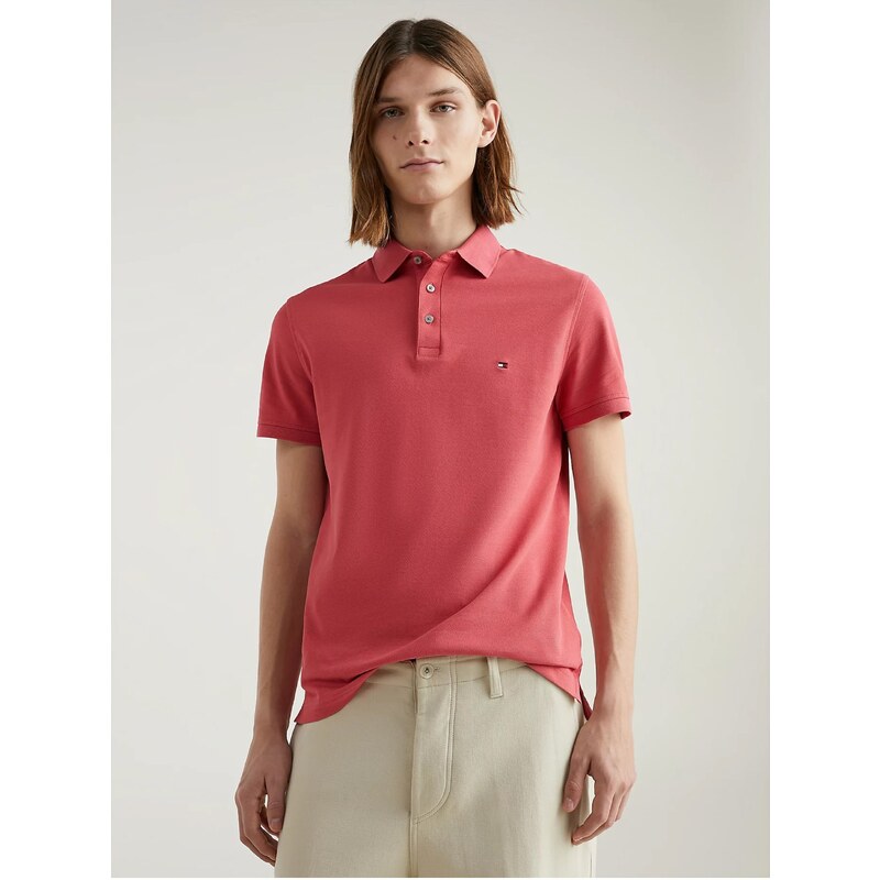 Tmavě růžové pánské polo tričko Tommy Hilfiger 1985 Slim Polo - Pánské