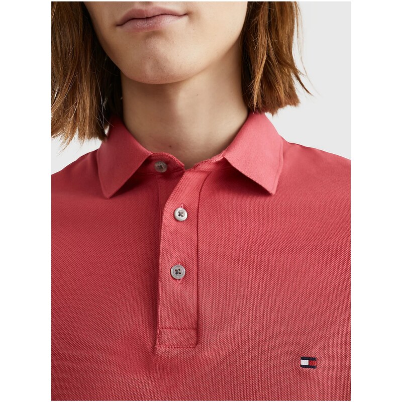 Tmavě růžové pánské polo tričko Tommy Hilfiger 1985 Slim Polo - Pánské