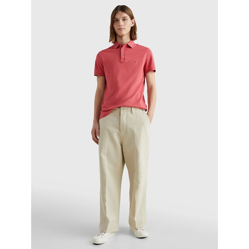 Tmavě růžové pánské polo tričko Tommy Hilfiger 1985 Slim Polo - Pánské