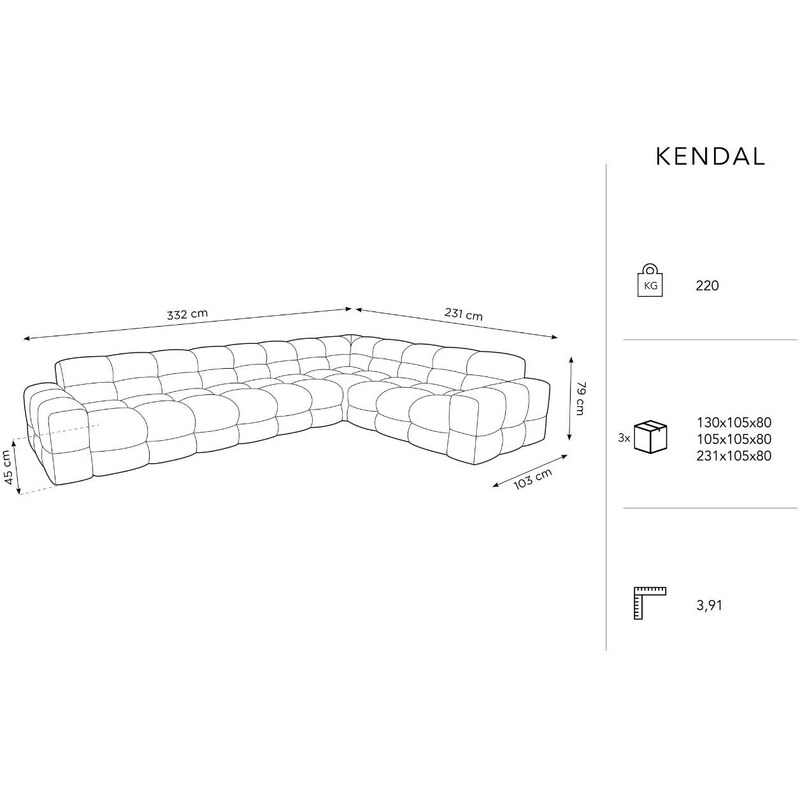 Hořčicově žlutá sametová rohová pohovka MICADONI Kendal 332 cm, pravá