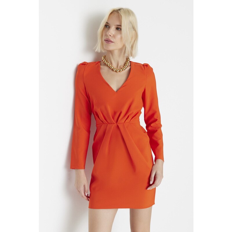 Limitovaná edice Trendyol Oranžové nabírané tkané šaty
