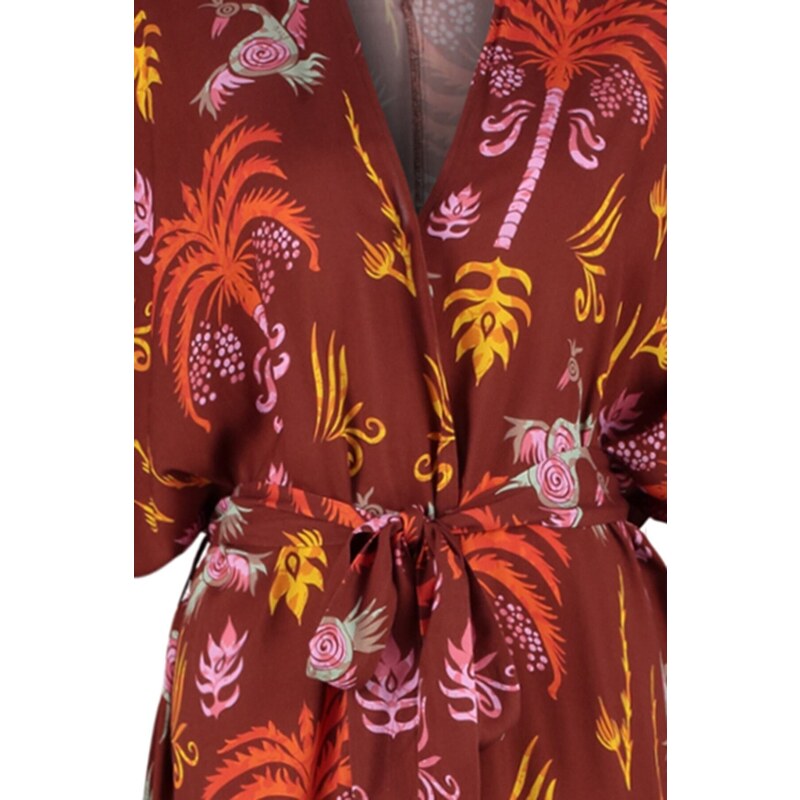 Trendyol Ethnic Patterned Belted Maxi Woven Kimono & Kaftan