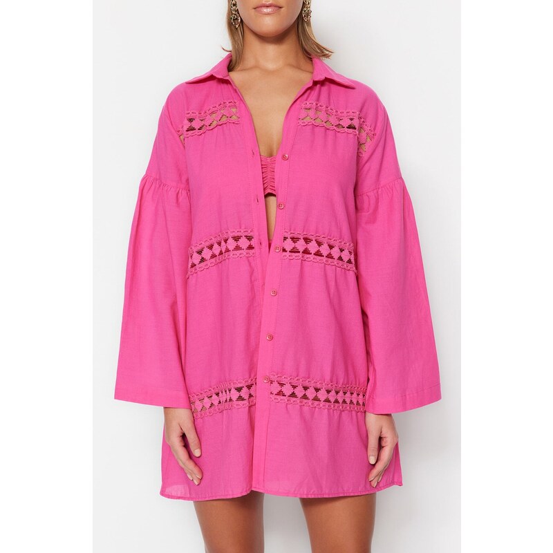 Trendyol Pink Woven Stripe Accessorized 100% Cotton Shirt