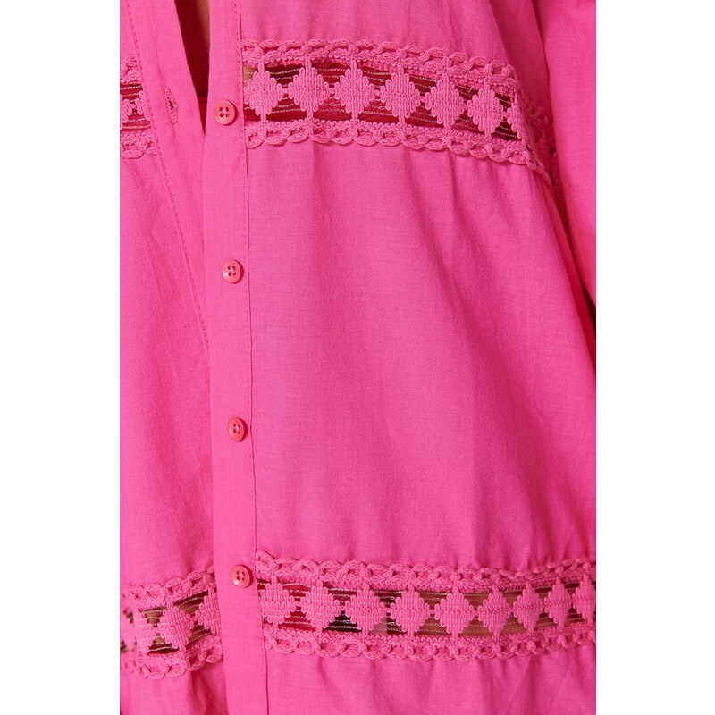 Trendyol Pink Woven Stripe Accessorized 100% Cotton Shirt