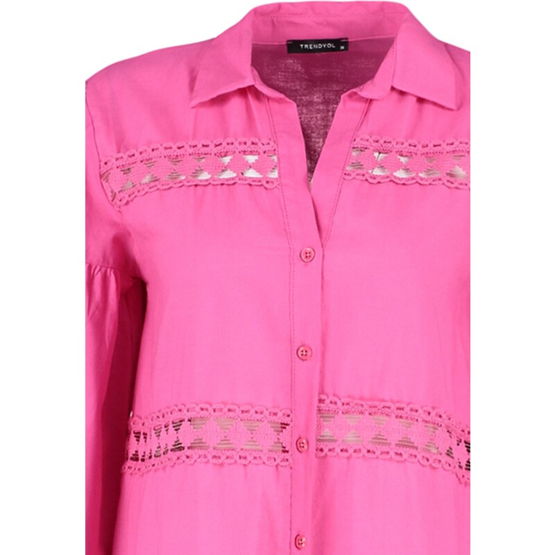 Trendyol Pink Woven Stripe Accessorized 100% Cotton Shirt