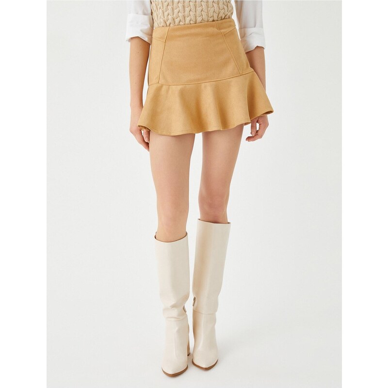 Koton Suede Look Flounce Mini Skirt