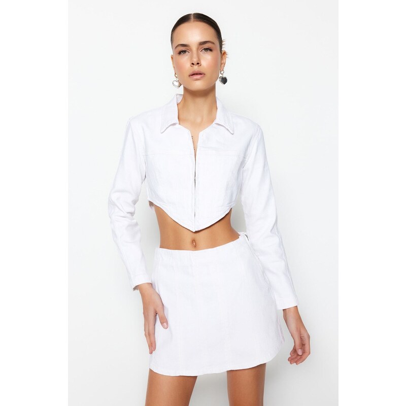 Trendyol Limited Edition White Stitching Detail Mini Denim Skirt