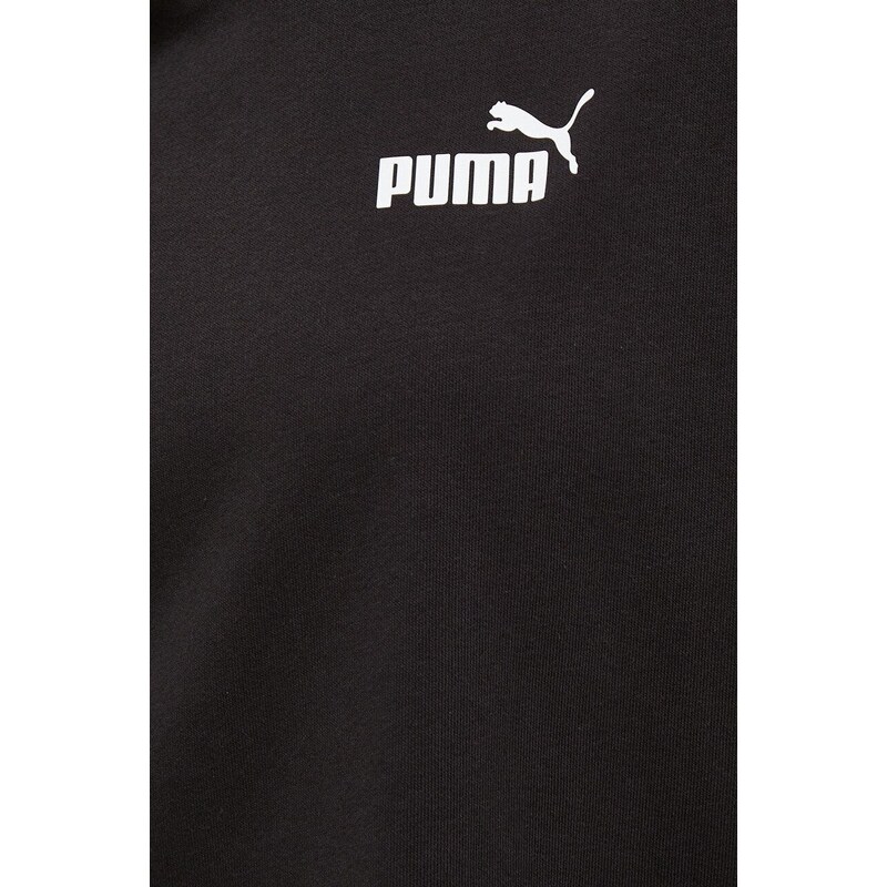 Tepláková mikina Puma černá barva, s kapucí, s potiskem