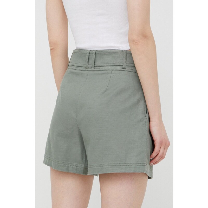 Kraťasy Guess dámské, zelená barva, hladké, high waist