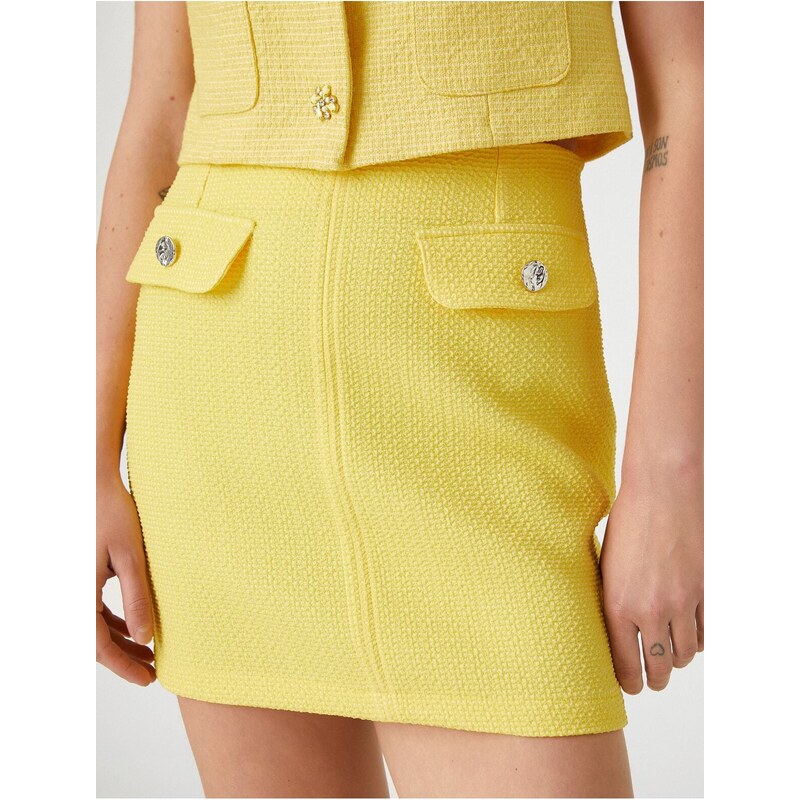 Koton Tweed Mini Skirt With Button And Pocket Detailed