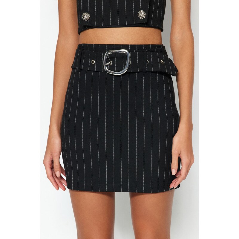 Trendyol Weave Sparkly Striped Skirt With Black Belt