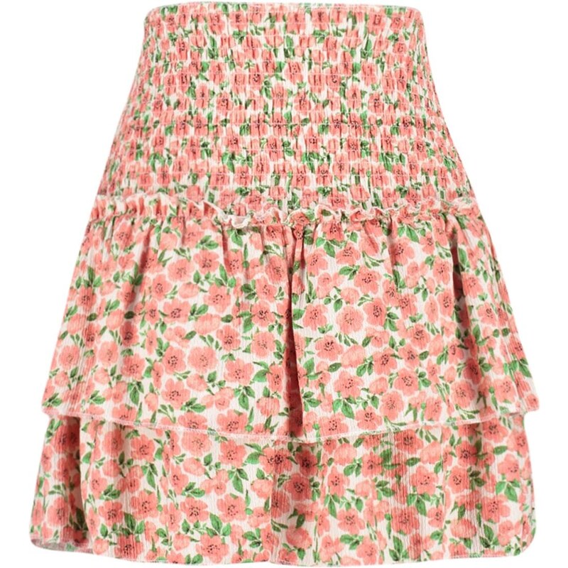 Trendyol Pink Floral Skirt With Ruffle High Waist Crisp Mini Knitted Skirt