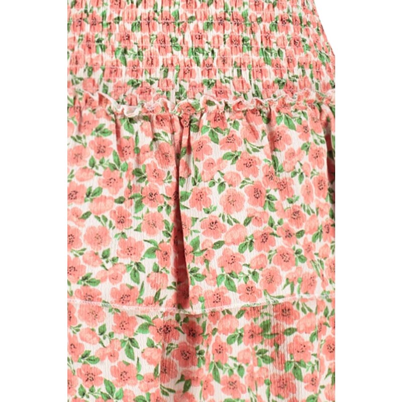 Trendyol Pink Floral Skirt With Ruffle High Waist Crisp Mini Knitted Skirt