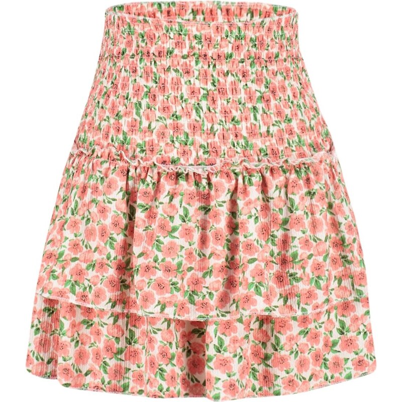 Trendyol Pink Floral Skirt With Ruffle High Waist Crisp Mini Knitted Skirt