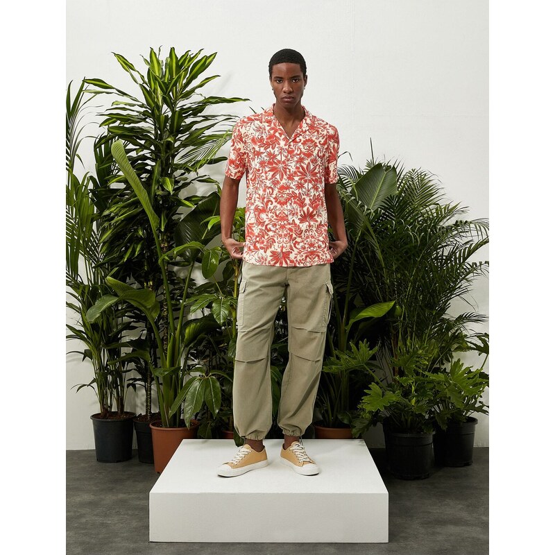 Koton Floral Print Shirt with Short Sleeves Turndown Collar