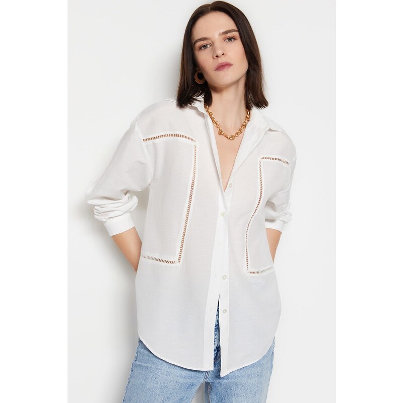 Trendyol Ecru Boyfirend Woven Shirt