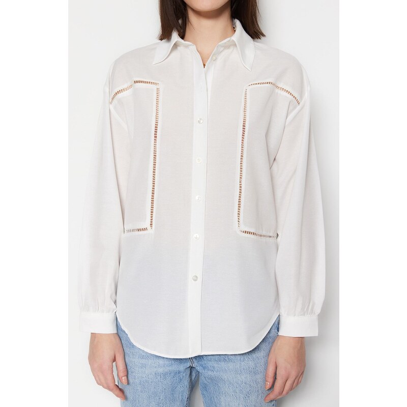 Trendyol Ecru Boyfirend Woven Shirt