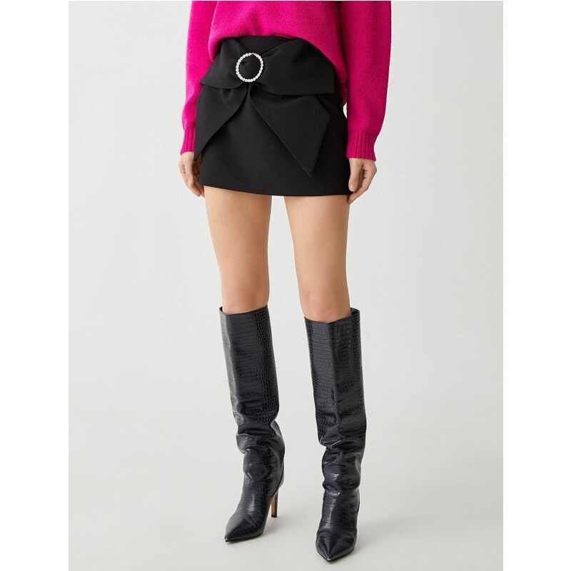 Koton Bow and Stone Buckle Mini Skirt