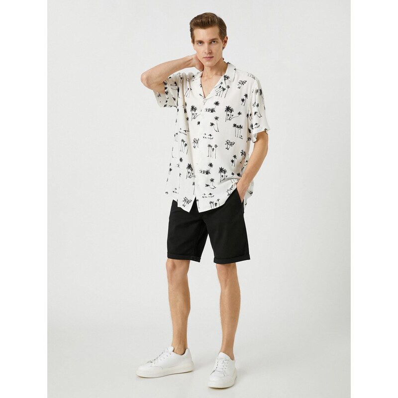 Koton Summer Shirt with Short Sleeves, Turndown Collar Palm Printed