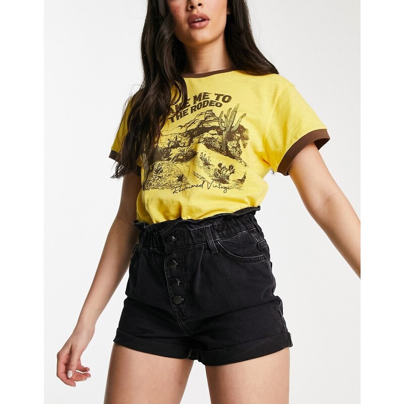 ONLY Cuba paperbag denim shorts in black 89663710